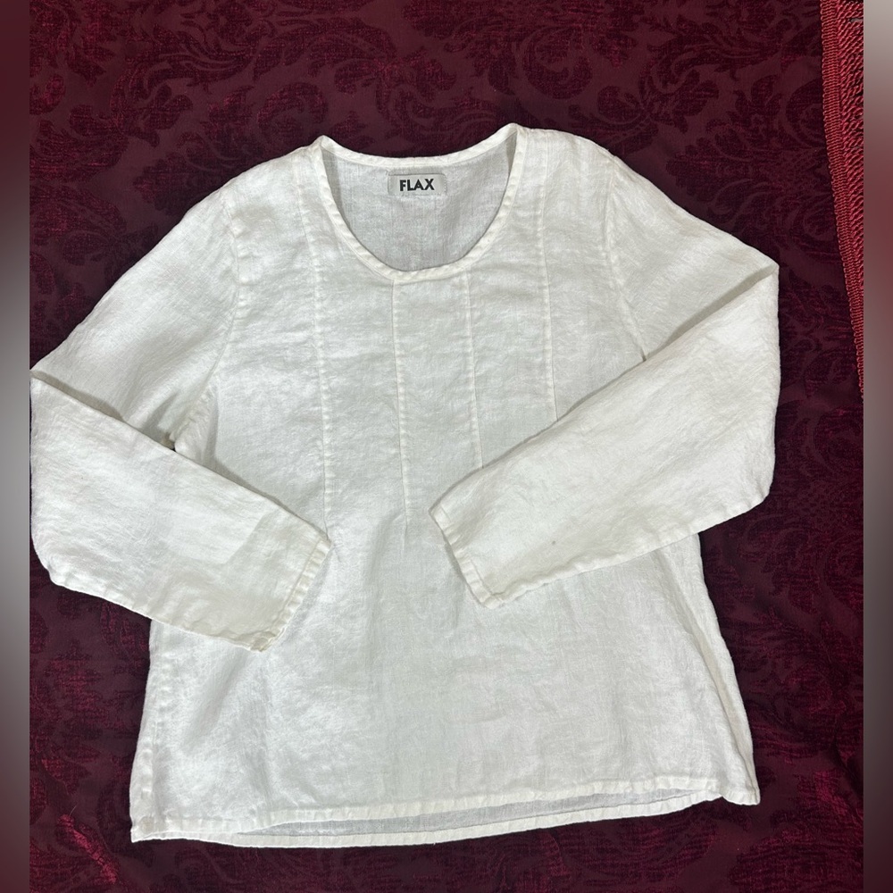 Flax Ivory Linen Blouse Long Sleeve Large